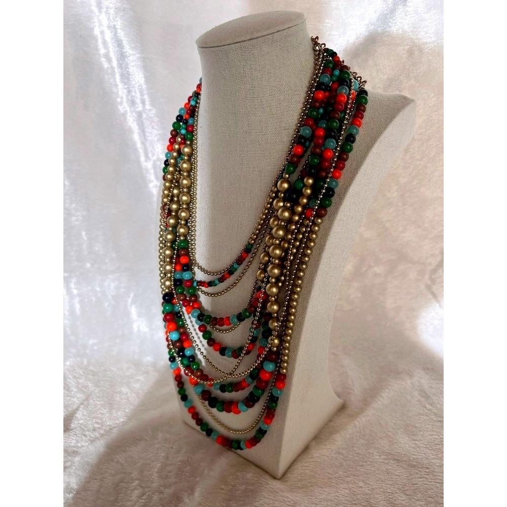Multistrand Beaded Necklace Gold Amrita Singh Layered Statement Chunky Colorful - Picture 3 of 16